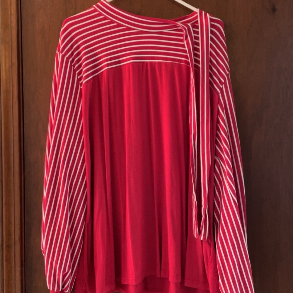 Chic Red Striped Long Sleeve Women's Top